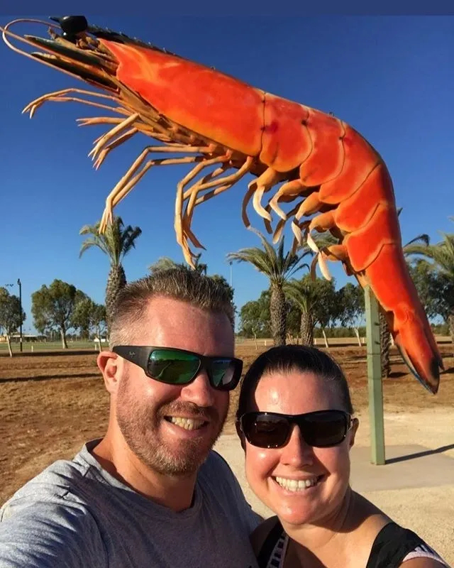 Tim and Jody at the Big Prawn, Ballina